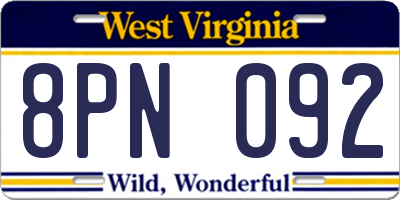 WV license plate 8PN092