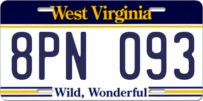 WV license plate 8PN093