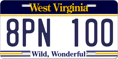 WV license plate 8PN100