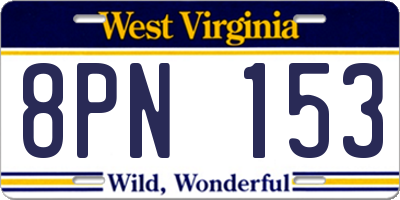 WV license plate 8PN153