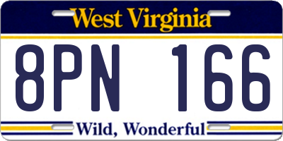 WV license plate 8PN166