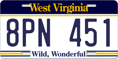 WV license plate 8PN451
