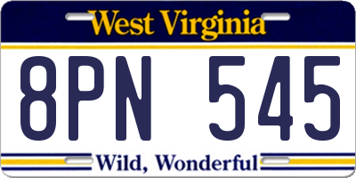 WV license plate 8PN545
