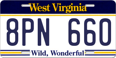 WV license plate 8PN660