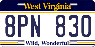 WV license plate 8PN830