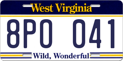 WV license plate 8PO041