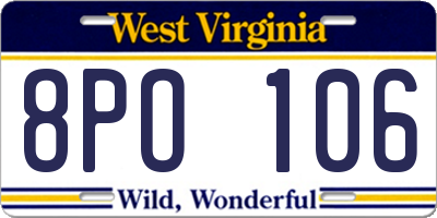 WV license plate 8PO106