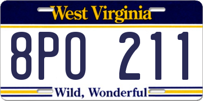 WV license plate 8PO211