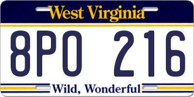 WV license plate 8PO216