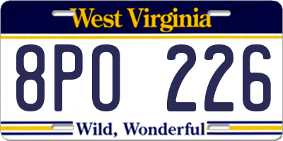 WV license plate 8PO226