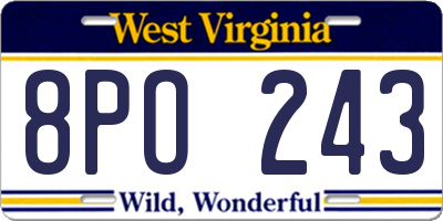 WV license plate 8PO243