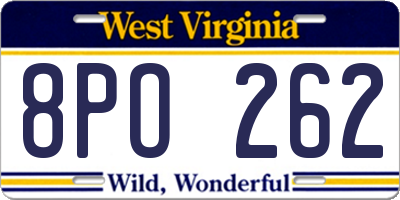 WV license plate 8PO262