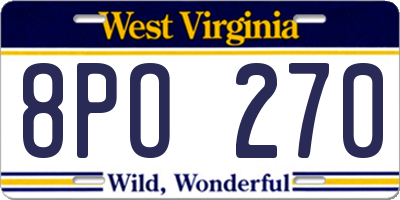 WV license plate 8PO270