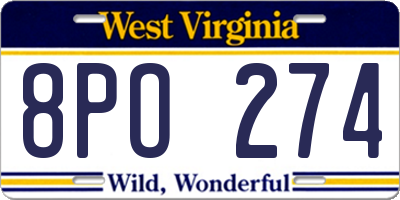 WV license plate 8PO274