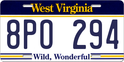 WV license plate 8PO294