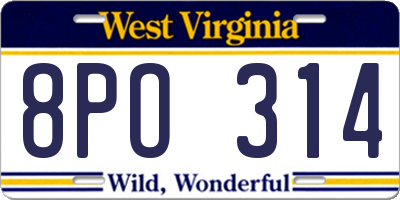 WV license plate 8PO314