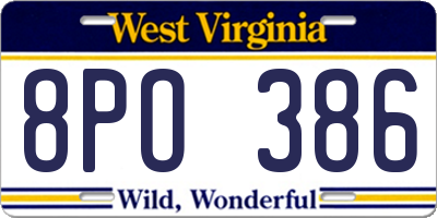 WV license plate 8PO386
