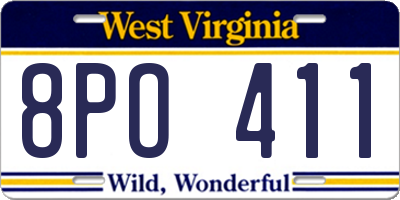 WV license plate 8PO411