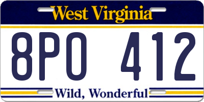 WV license plate 8PO412
