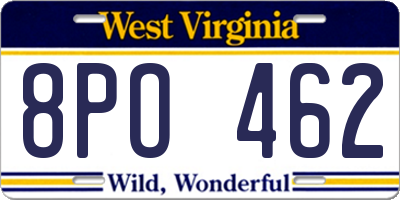 WV license plate 8PO462