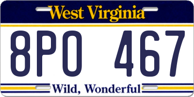 WV license plate 8PO467