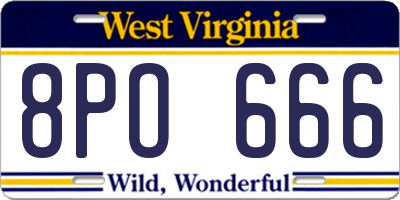 WV license plate 8PO666