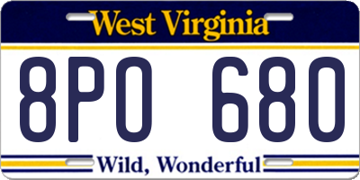 WV license plate 8PO680