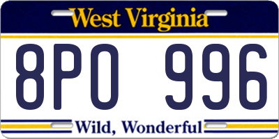 WV license plate 8PO996