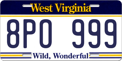 WV license plate 8PO999
