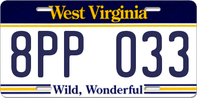 WV license plate 8PP033