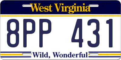 WV license plate 8PP431