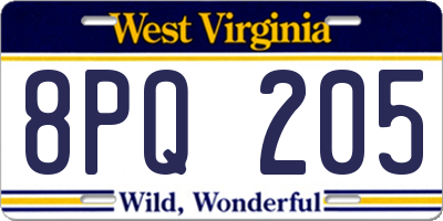 WV license plate 8PQ205