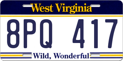 WV license plate 8PQ417