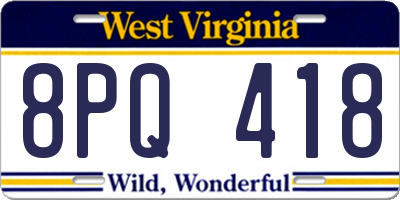 WV license plate 8PQ418