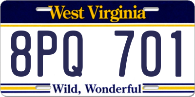 WV license plate 8PQ701