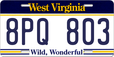 WV license plate 8PQ803