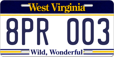 WV license plate 8PR003