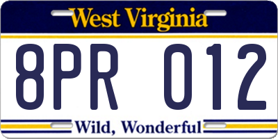 WV license plate 8PR012