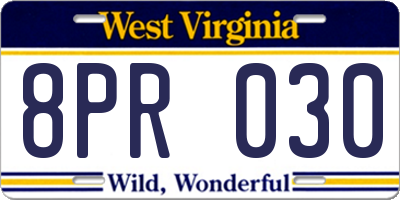 WV license plate 8PR030