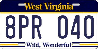 WV license plate 8PR040