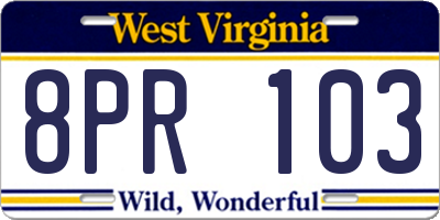 WV license plate 8PR103