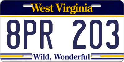 WV license plate 8PR203