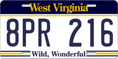WV license plate 8PR216