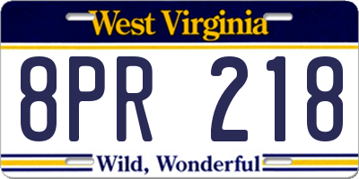 WV license plate 8PR218