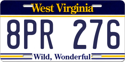 WV license plate 8PR276