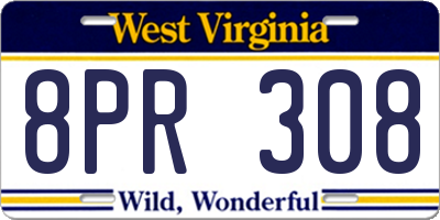 WV license plate 8PR308