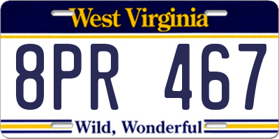 WV license plate 8PR467