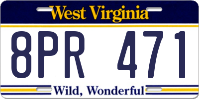 WV license plate 8PR471