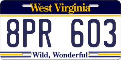 WV license plate 8PR603