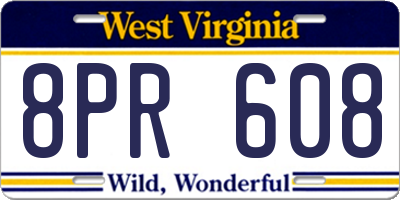 WV license plate 8PR608